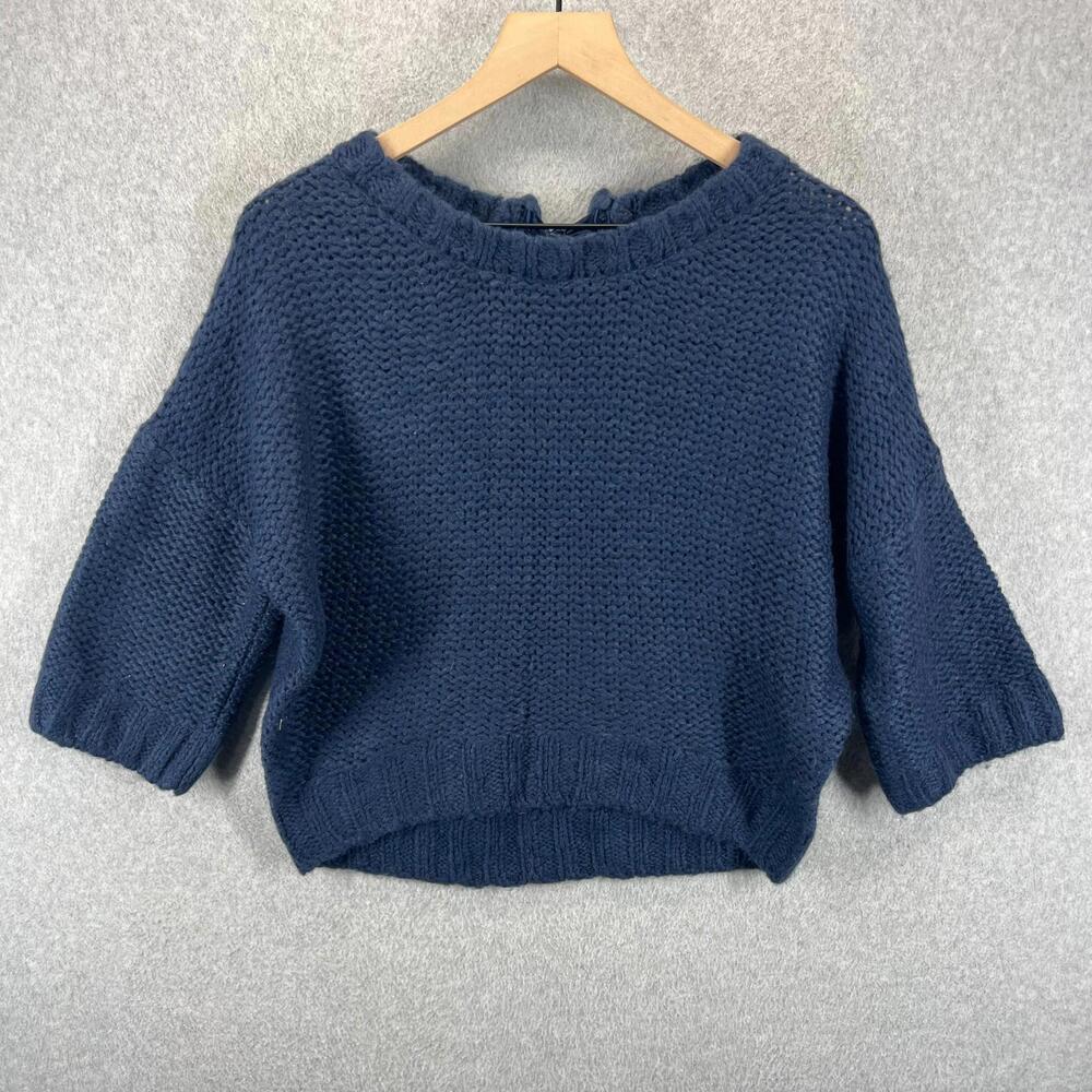 Anthropologie Maeve Cecile Bow-Back Sweater Half Sleeve Navy‎ Blue Womens XS NWT
